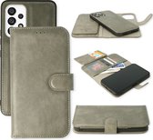 HB Hoesje Geschikt voor Samsung Galaxy A33 5G Grijs - 2 in 1 Luxe Kunstlederen Portemonnee Book Case met Extra Vakken