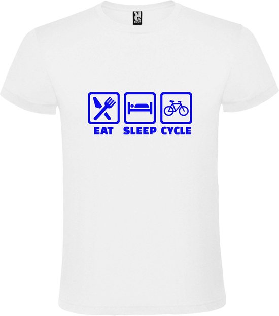 Wit T shirt met print van " Eat Sleep Cycle " print Blauw size XS