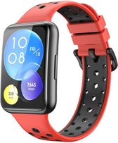 Siliconen Smartwatch bandje - Geschikt voor Huawei Watch Fit 2 sport bandje - rood/zwart - Strap-it Horlogeband / Polsband / Armband