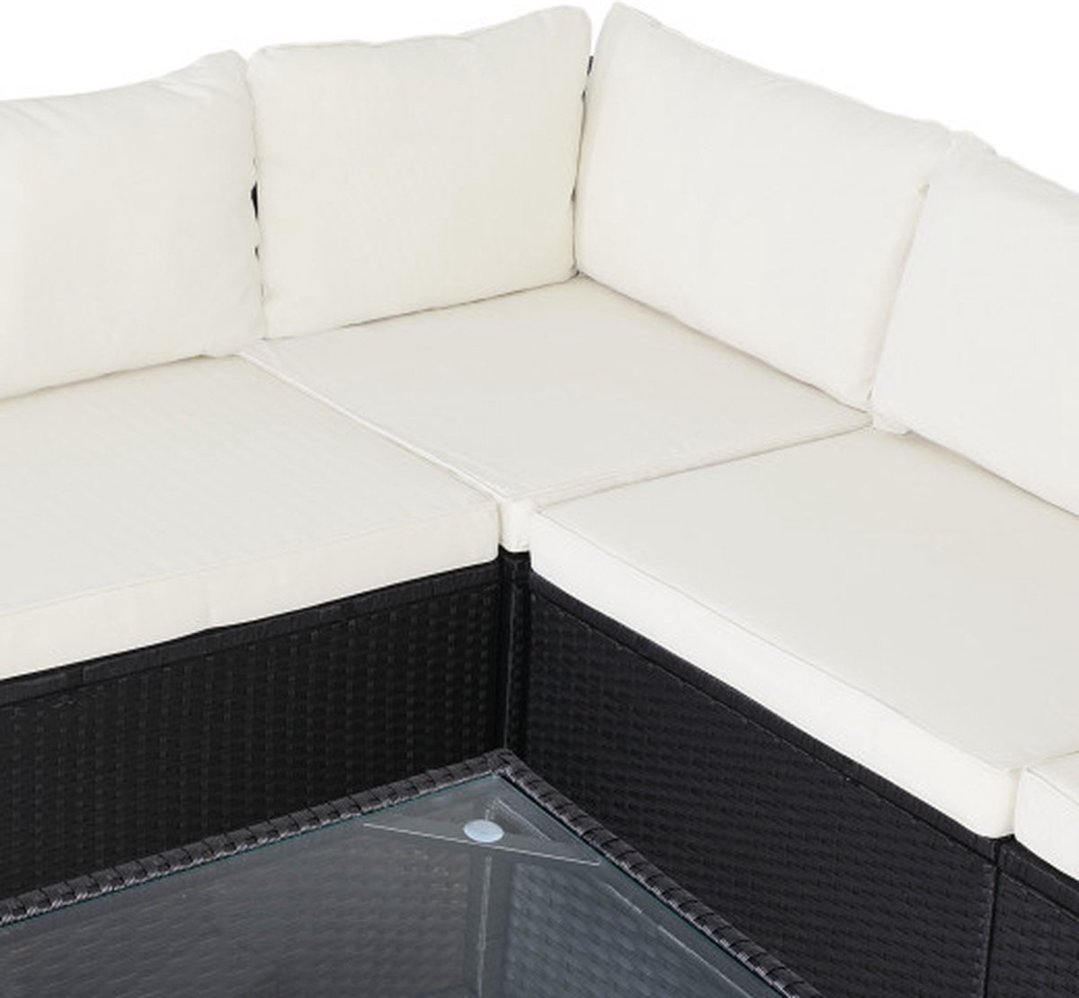 Casaria Polyrattan Loungeset XXL – Kussens & Tafel Glas - Zwart Crème thumbnail 5