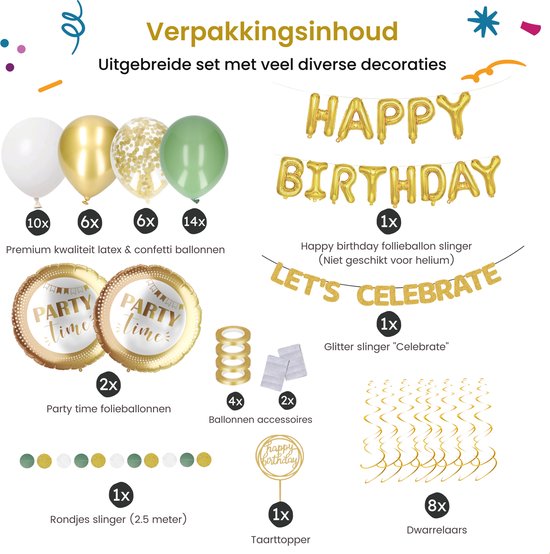 Partizzle Verjaardag Feest Versiering Pakket - Happy Birthday Slinger -  Taarttopper -... | bol.com