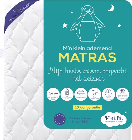 Ademend Baby Matras - 70x140 cm - 1 Zomerzijde / 1 Winterzijde - Anti-allergisch - Afritsbare tijk - Oeko-Tex® - EU-product