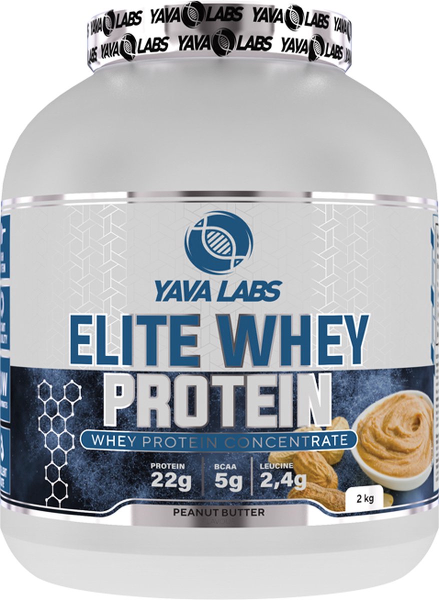 Yava Labs Elite Whey Protein - Peanut Butter - 22 gram protein per scoop - 2 kg