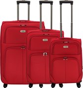 SB Travelbags 3 delige bagage stoffen koffer set 4 wielen trolley - Rood