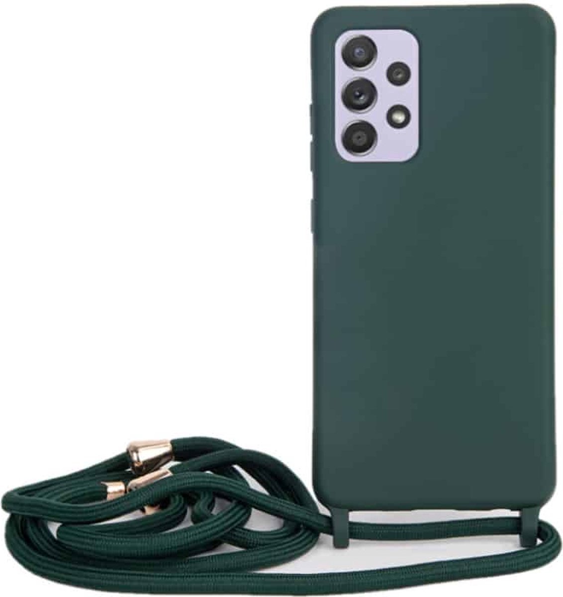 RNZV - Samsung A72 Siliconen telefoonhoesje met koord - donker groen