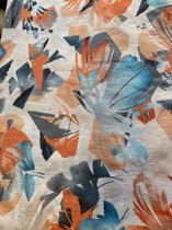 Viscose tricot coupon linnen look off white blauw oranje 150 cm x 150 cm 95% viscose 5% eleshan