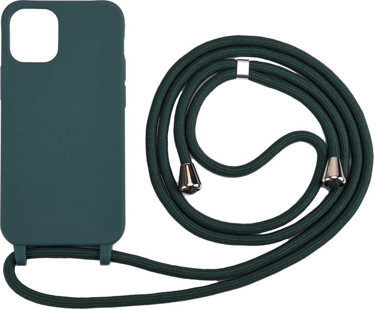 RNZV - Iphone 13 Siliconen telefoonhoesje met koord - Donker Groen