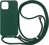 RNZV - Iphone 13 pro max Siliconen telefoonhoesje met koord - Donker Groen