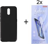 Hoesje Geschikt voor: Nokia 2.3 Silicone - Zwart + 2X Tempered Glass Screenprotector - ZT Accessoires