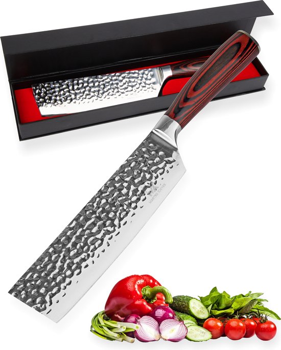 Master Knives Professioneel Japans Koksmes 20 CM - Keukenmes van hoogwaardig Damascus staal - Ergonomisch Houten Handvat