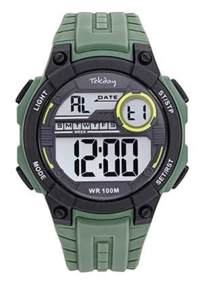 Tekday-Digitaal horloge-Groen Silicone band-waterdicht-sporten/zwemmen-43MM-Sportief