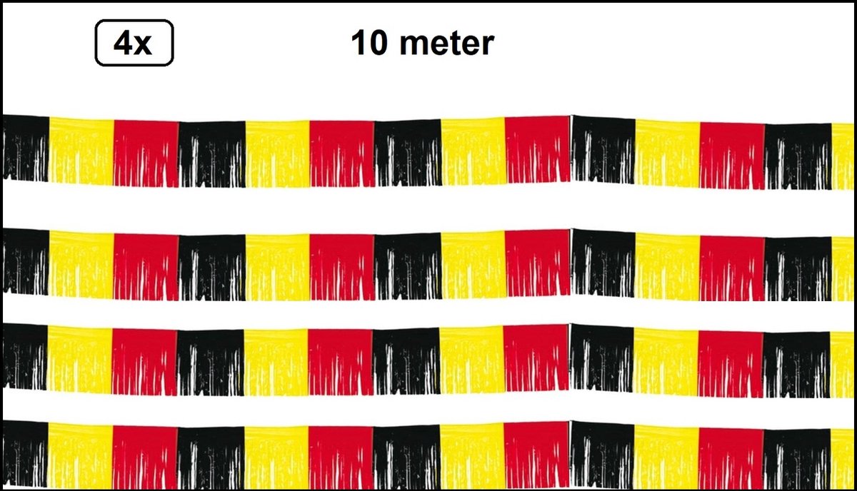 4x Franje slinger België 10 meter zwart/geel/rood - Slierten slinger Belgium sport festival thema feest fun vlaglijn