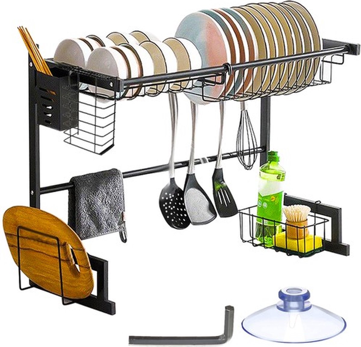 Goedkoopste Livetti Verstelbare Afdruiprek Staal Vaatwasrek - Keukenrek - Zwart