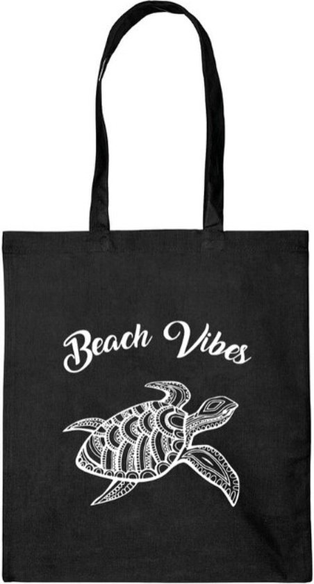 LBM zomer tas met schildpad - Beach Vibes - Zwart