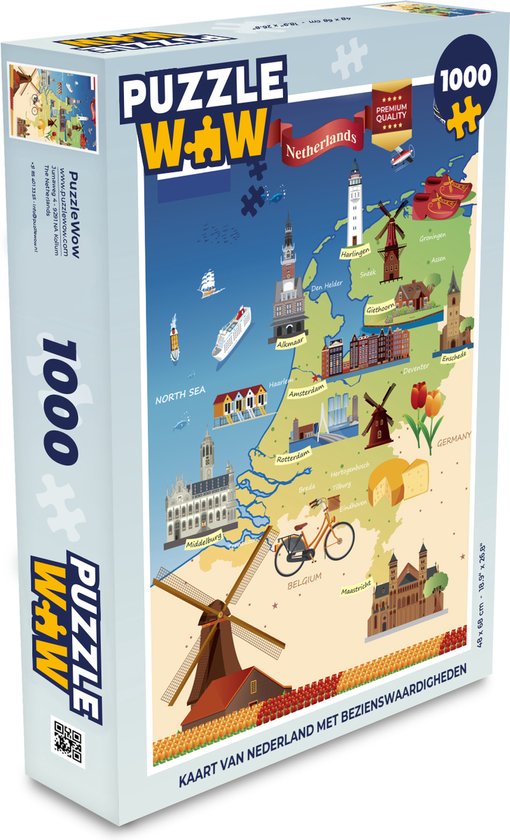 Puzzel Kaart van Nederland met bezienswaardigheden - Legpuzzel - Puzzel  1000 stukjes... | bol.com