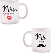 Set de 2x Mugs "Mr. Right / Mrs. Always Right" Wit - Tasses avec texte - Set - Cadeau de mariage - Cadeau de mariage - Cadeau d'anniversaire - Tasse à café