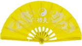 Handwaaier/Tai Chi waaier Yin Yang geel - polyester - Verkoeling in de zomer