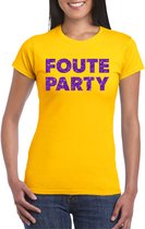 Geel Foute Party t-shirt met paarse glitters dames - Themafeest/feest kleding XXL