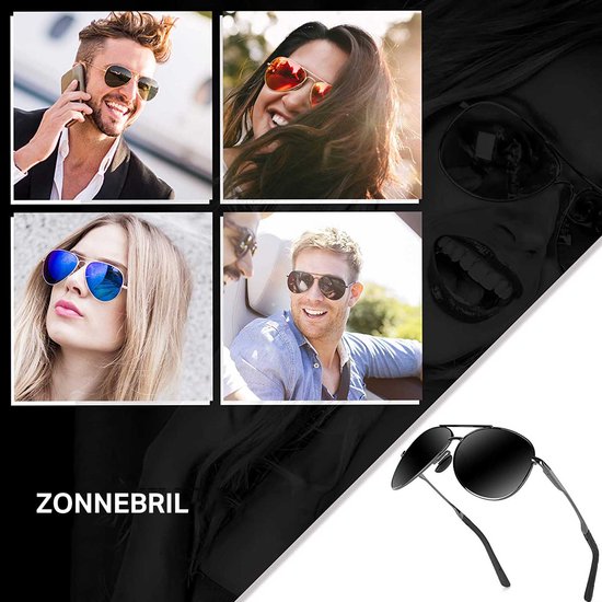 Traveltime® - Piloten Zonnebril - Gepolariseerd - Dames / Heren - Unisex - met Volledig Cadeaupakket - Zwart