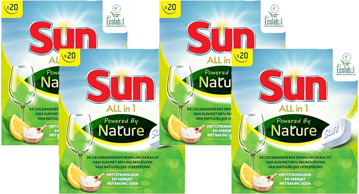 Sun All-In-1 Powered By Nature Eco Vaatwastabletten - 4 x 20 tabletten -...  | bol.com