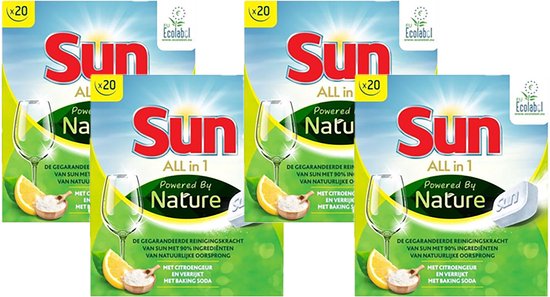 Tablettes pour lave-vaisselle Sun All-In-1 Powered By Nature Eco - 4 x 20  comprimés -... | bol