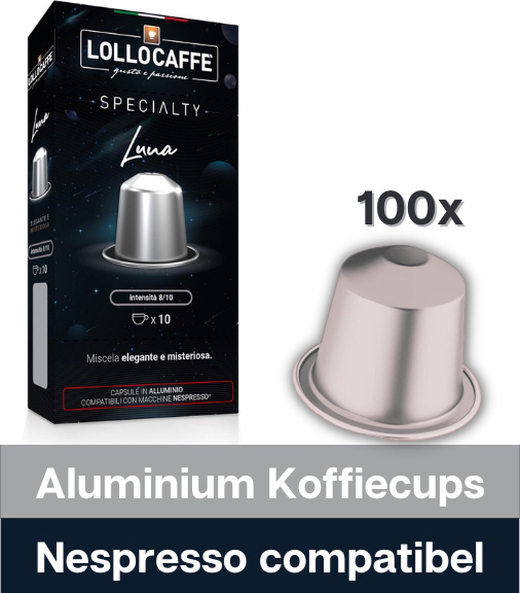 100 Nespresso (aluminium) compatibel koffiecups - Lollo Speciality Luna - Aluminium Capsules - PVC FREE - Italiaanse koffie - voor espresso, cappuccino, ristretto, macchiato