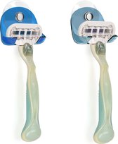 kwmobile 2x zuignaphouder voor scheermes - Geschikt voor glas en tegels - Houder met zuignap in blauw / lichtblauw