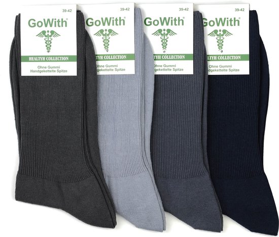 GoWith - katoen sokken - diabetes sokken - 4 paar - warme sokken - thermosokken - huissokken - sokken heren - dames sokken - cadeau sokken - maat 43-46