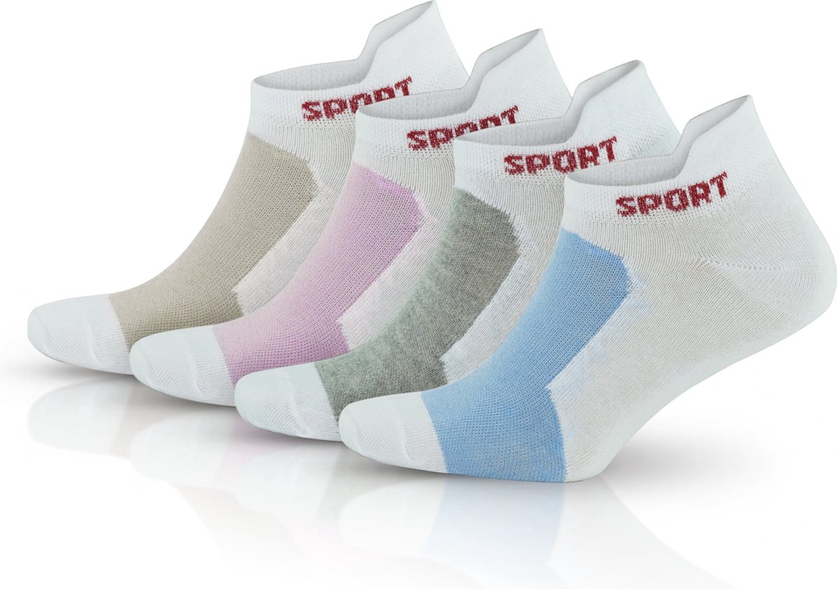 GoWith - katoen sokken - sportsokken - 4 paar - enkelsokken - sneaker sokken - dames sokken - maat 35-82