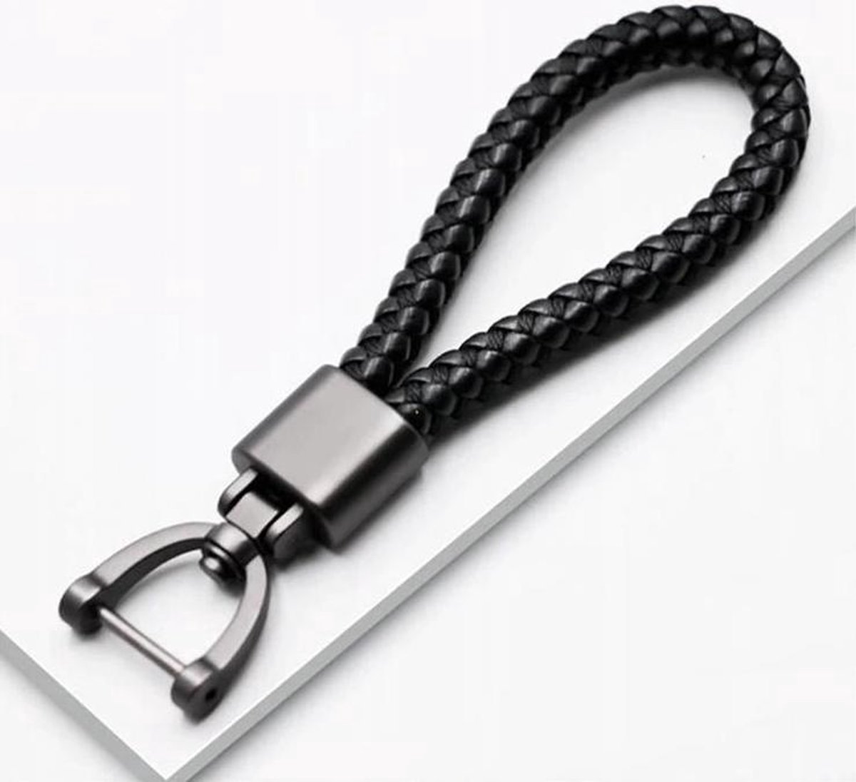 *** Chique leren Sleutelhanger - Auto - Motor - Luxe Zwart Geweven - van Heble® ***