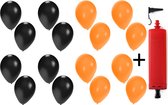 200x Ballonnen zwart en oranje + ballonpomp - Ballon carnaval festival feest party verjaardag landen helium lucht thema