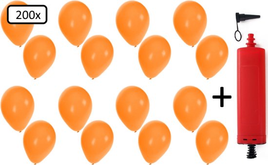 200x Ballonnen oranje + ballonpomp - Ballon carnaval festival feest party verjaardag landen helium lucht thema