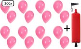 200x Ballonnen roze + ballonpomp - Ballon carnaval festival feest party verjaardag landen helium lucht thema
