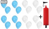 200x Ballonnen lichtblauw en wit + ballonpomp - Ballon carnaval festival feest party verjaardag landen helium lucht thema