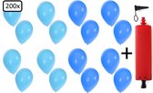 200x Ballonnen lichtblauw en blauw + ballonpomp - Ballon carnaval festival feest party verjaardag landen helium lucht thema