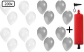 200x Ballonnen wit en zilver + ballonpomp - Ballon carnaval festival feest party verjaardag landen helium lucht thema
