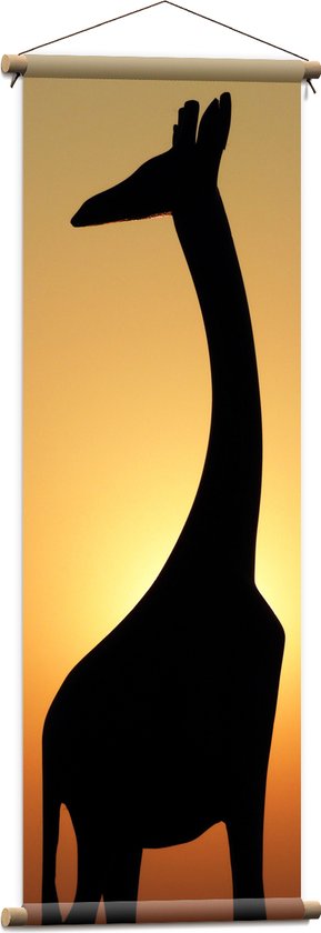 WallClassics - Textielposter - Silhouette van Giraf voor Zonsondergang - 40x120 cm Foto op Textiel