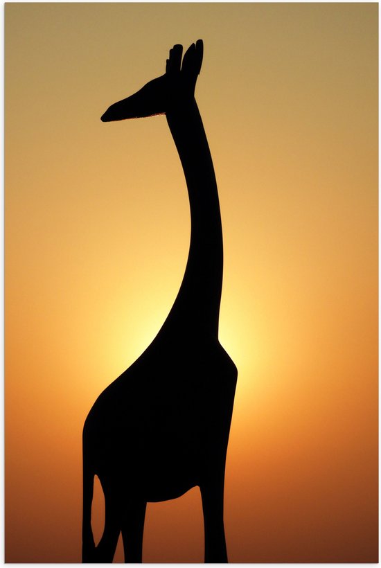 WallClassics - Poster Glanzend – Silhouette van Giraf voor Zonsondergang - 40x60 cm Foto op Posterpapier met Glanzende Afwerking