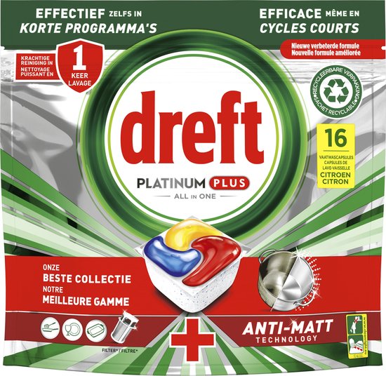 Dreft Platinum Plus All In One - Vaatwastabletten - Citroen - Voordeelverpakking 5 X 16 stuks