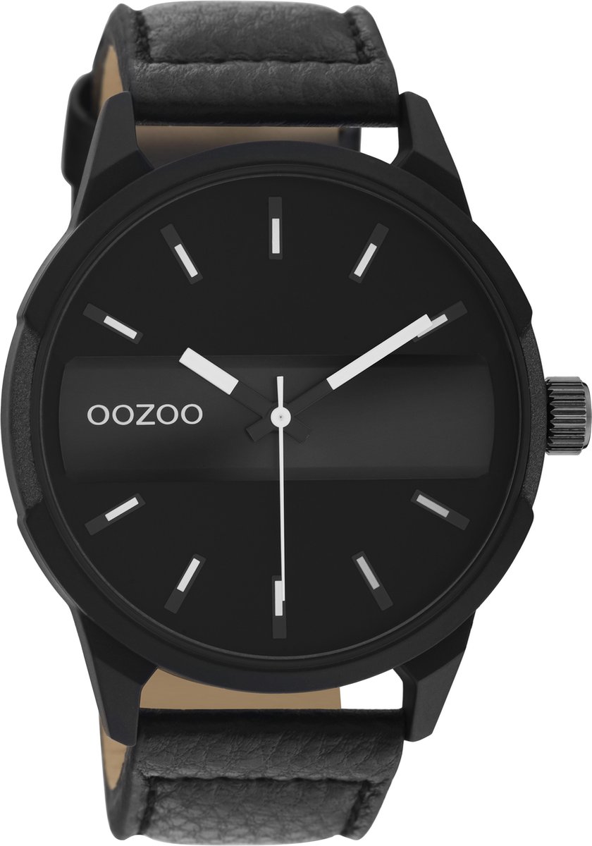 OOZOO Timpieces - Zwart-donker grijze horloge met zwarte leren band - C11004