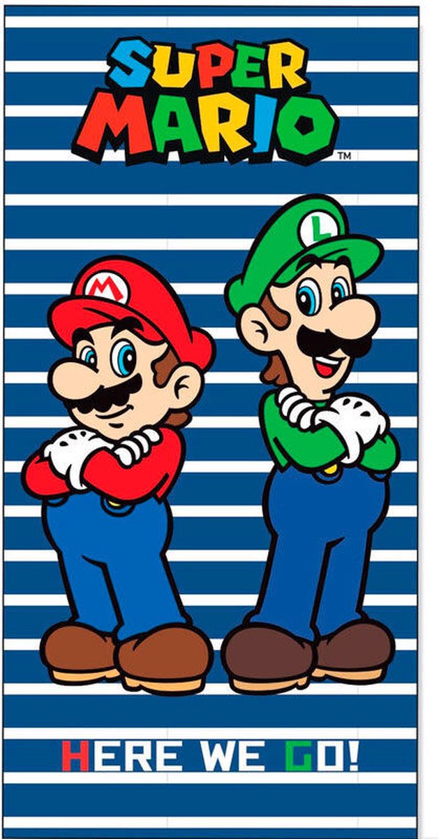 Super Mario en Luigi strand handdoek gestreept - 140 x 70 cm