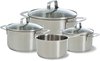 BK Bistro Pannenset - 4 delig met glazen deksels - 16/18/20cm kookpan en 16cm steelpan - inductie en gas - RVS