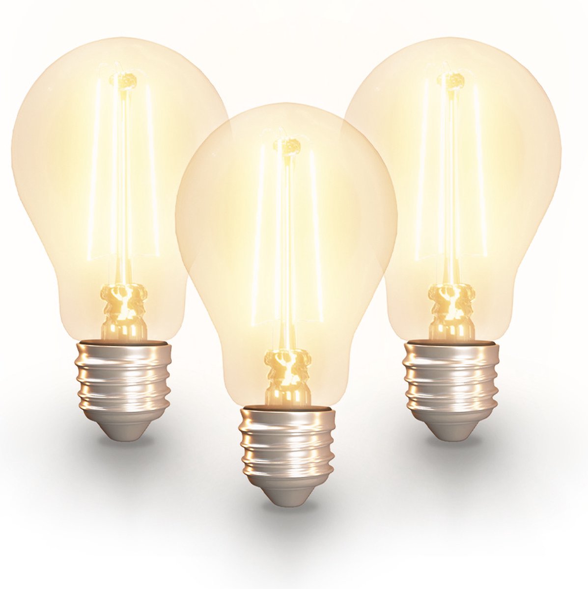Hoftronic Smart - Set van 3 Smart E27 LED filament lampen - Bolvormig A60 - Wifi & Bluetooth (Seamless connect) - 806lm - 7 Watt - Warm wit tot koud wit - Slimme LED lampen - te bedienen via alle smart assistenten