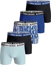 Björn Borg boxershorts Essential ( 5-pack) - Cotton Stretch boxers normale lengte - zwart - mint - kobalt en print - Maat: S
