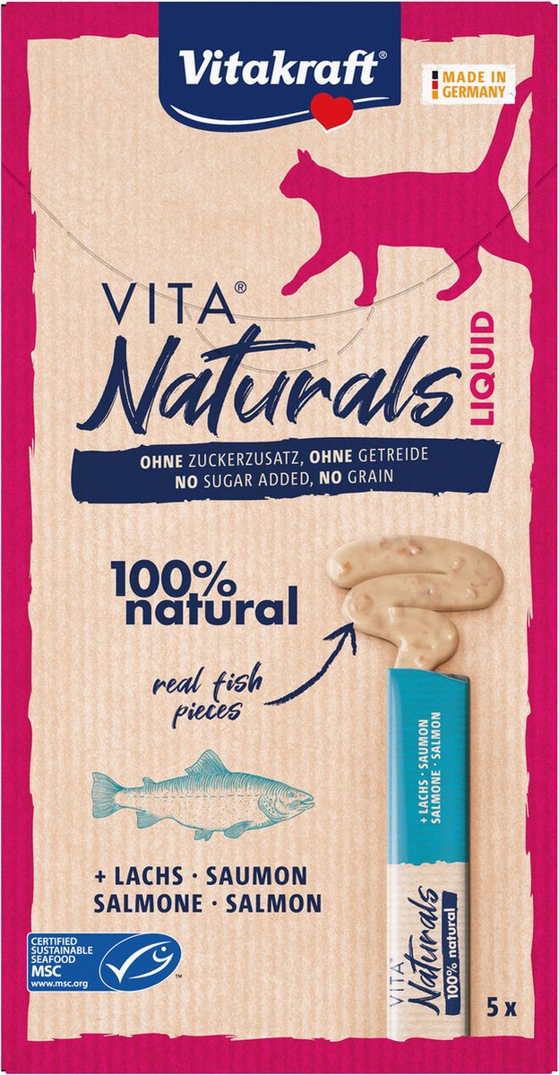 Vitakraft Vita Naturals Liquid kattensnack met zalm (5 st.) 1 verpakking