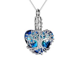 Zoëies as ketting boom van het leven met blauw hart - ashanger - as hanger - urn ketting - as voor urn sieraad - sieraad as