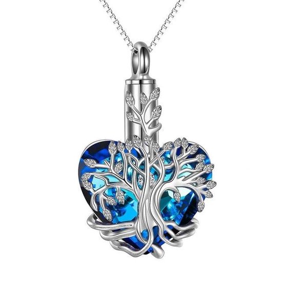 Collier Zoeies cendres arbre de vie avec coeur bleu - pendentif cendres - pendentif cendres - collier urne - bijoux cendres pour urne - bijoux cendres
