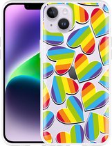 Geschikt voor Apple iPhone 14 Plus Hoesje Regenboog Hartjes - Designed by Cazy