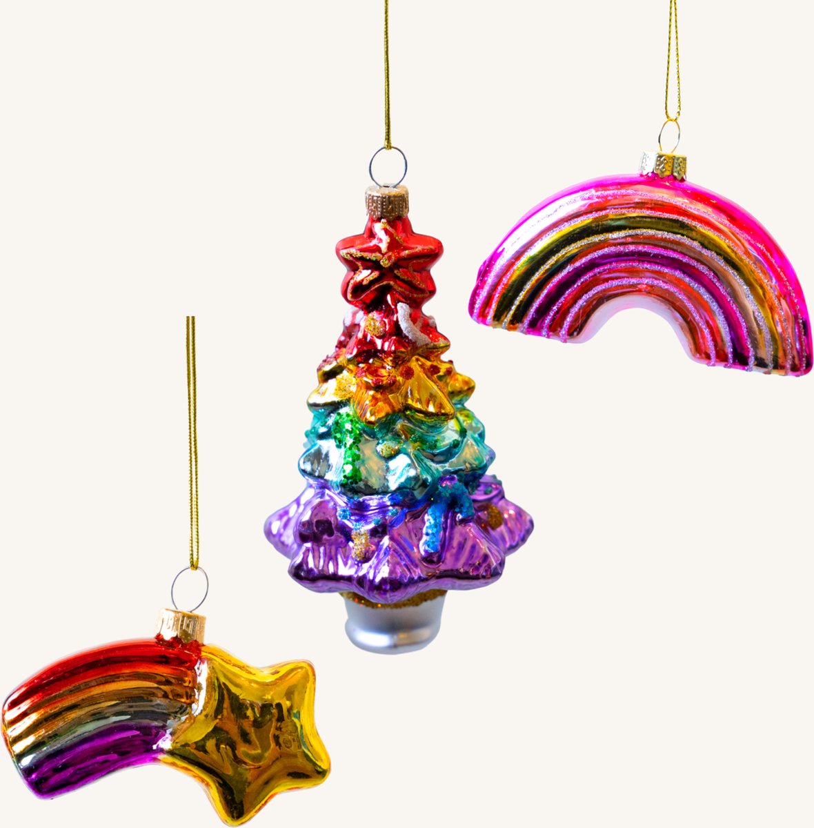 Kerst Ornamenten - Diga Colmore - Regenboog - Kerstboom - Regenboog met ster - Set van 3 - Kersthangers - Kerstcadeau