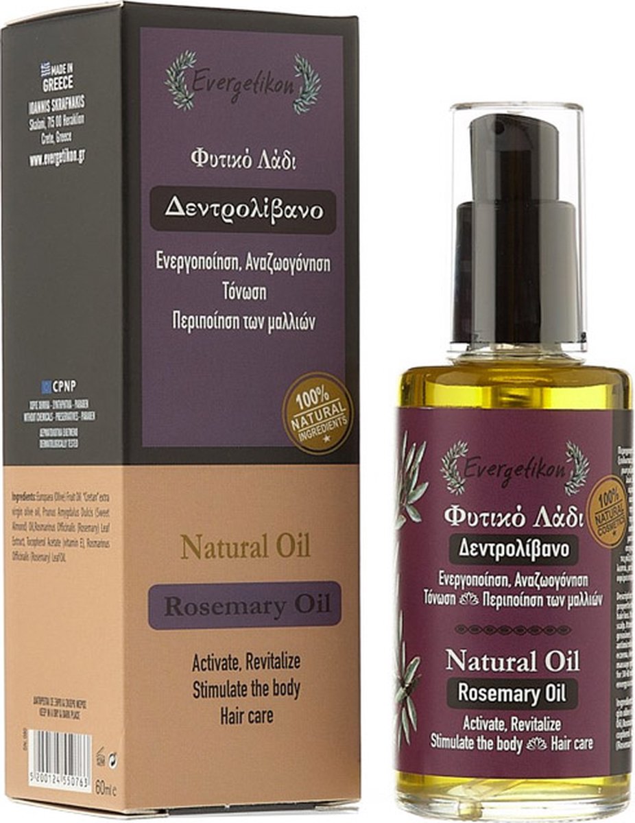 Evergetikon - Haar olie - Rozemarijn Olie Voor In Het Haar - Rosemary Oil Hair Growth - Anti-Haaruitval 60 ml